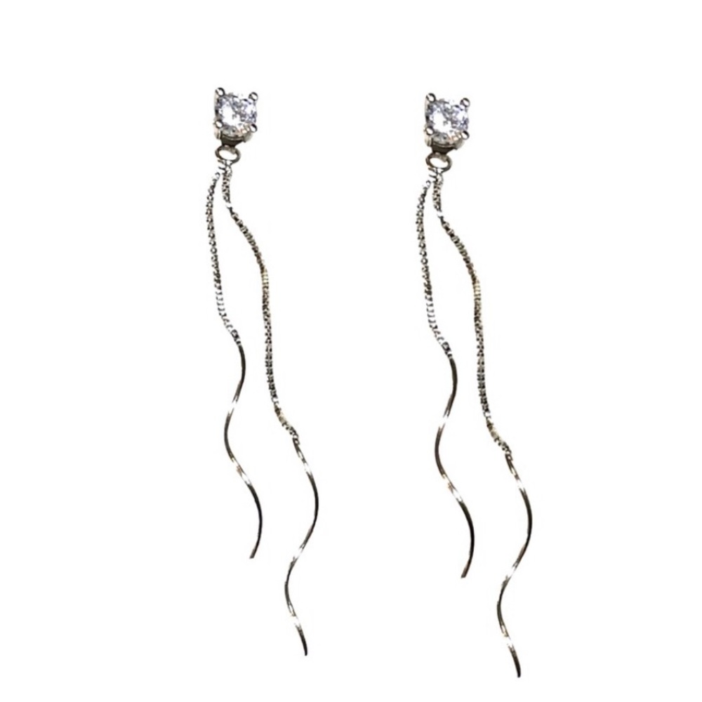 1Ct Cubic Zirconia Dangling Chain Stud Back Earrings